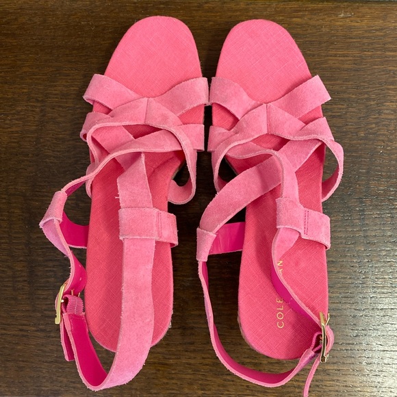 Cole Haan Crystal Wedge Sandals Pink Suede NWOT Size 8 - Picture 7 of 10